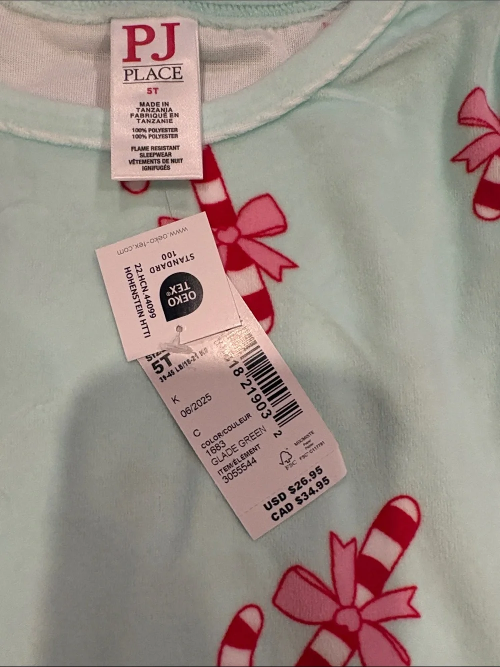 Place Mint Green Candy Cane Print Girls' Nightgown